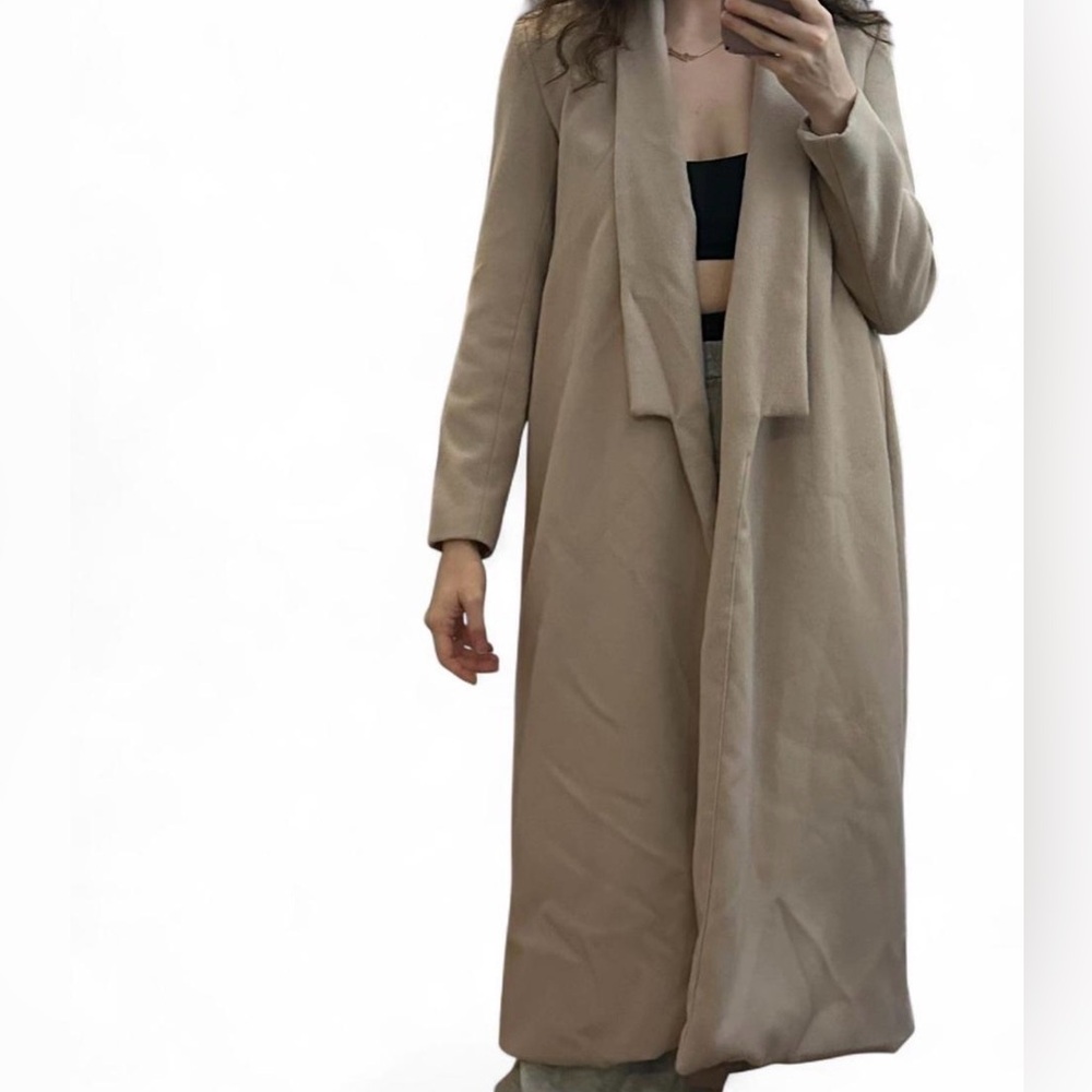 Beige/Taupe Long Open Front Duster Coat Women’s Size Small - Picture 2 of 9